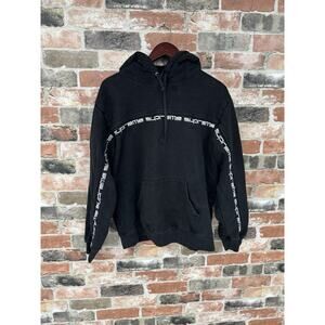 Supreme Text Striped Hooded Sweatshirt Wrap Around Hoodie Size Medium Black